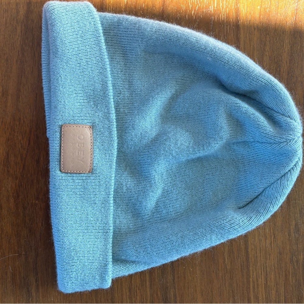 Obey Gray Knit Beanie with Tan Patch
